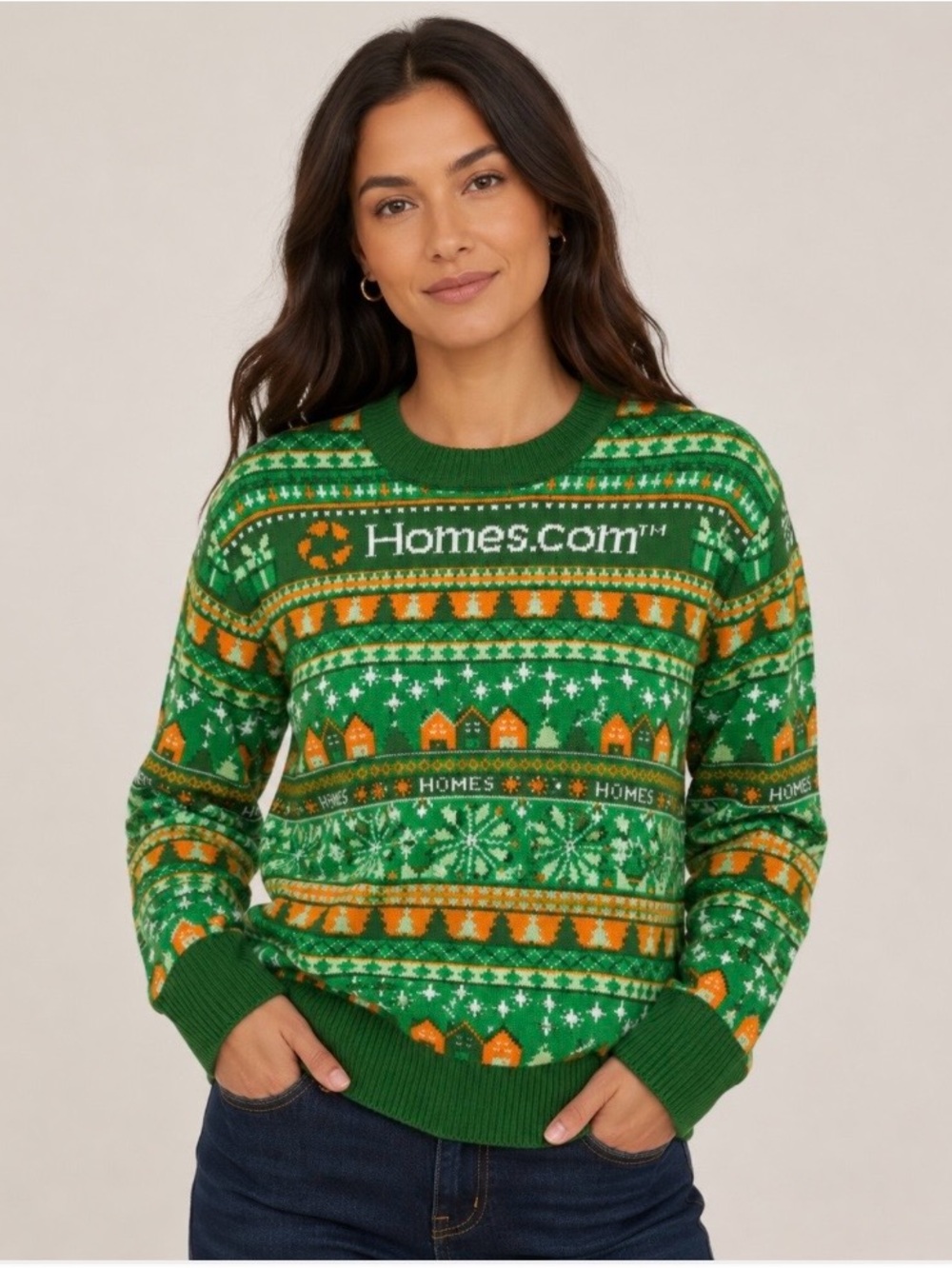 Homes.com Ugly Christmas Sweater Small Green Fair Isle Real Estate Holiday
